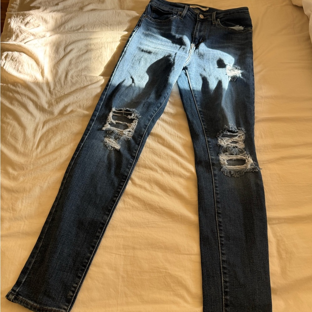 Levi's Distressed Blue Ankle Jeans